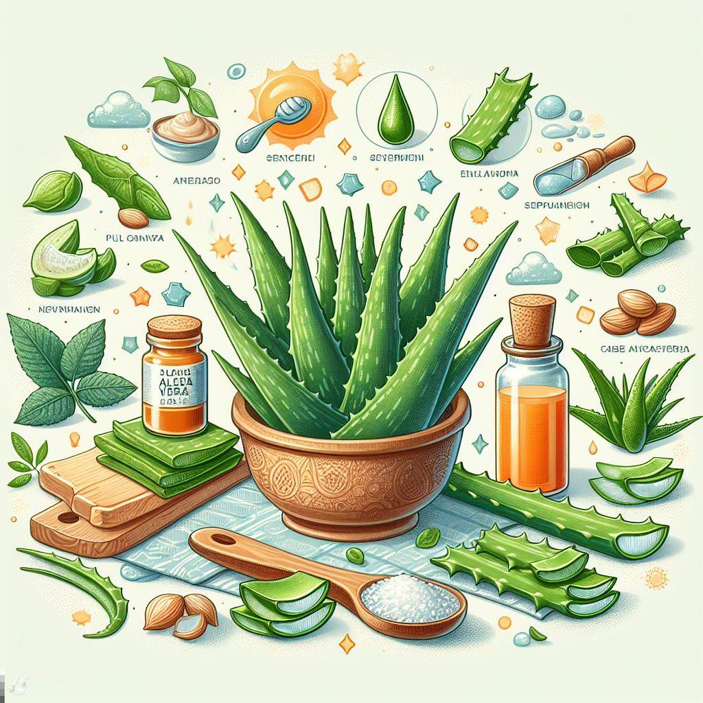 Descripción: Aloe vera y otros ingredientes para cuidar la piel en invierno en un recipiente.